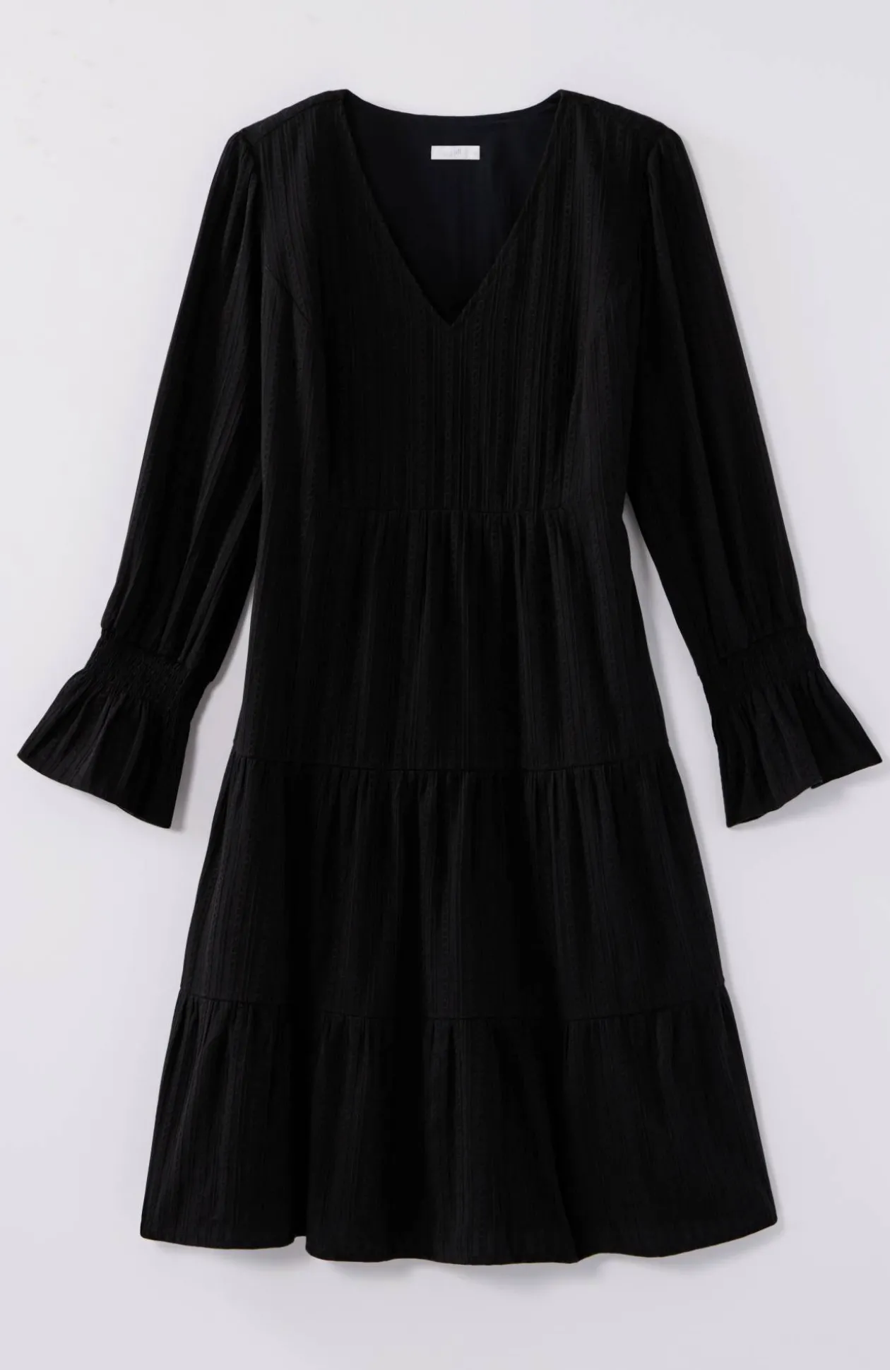Smocked-Sleeves Tiered Dress