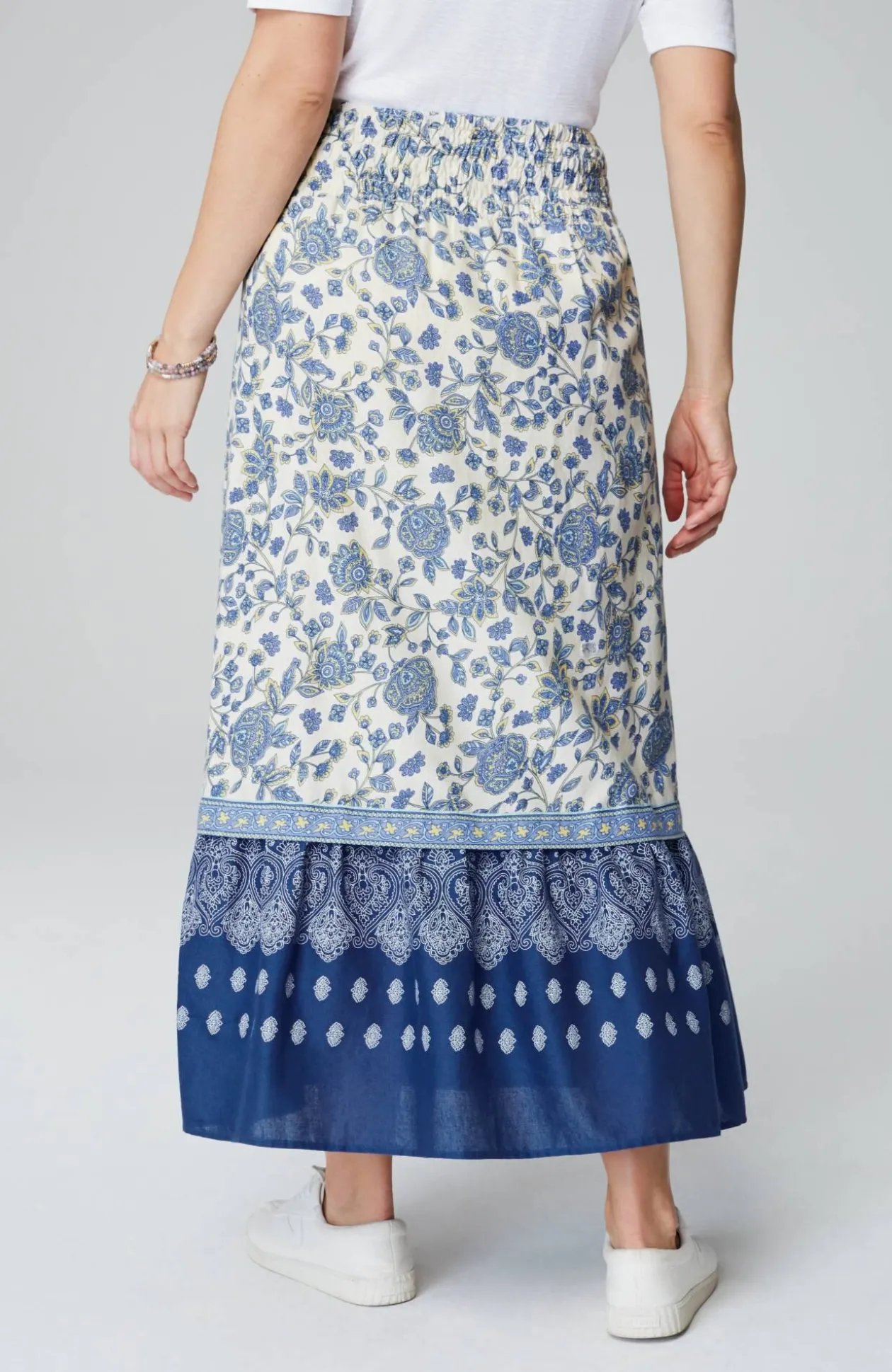 Smocked-Waist Tiered Maxi Skirt