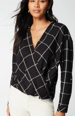 Soft-Brushed Plaid Twist-Front Shirt