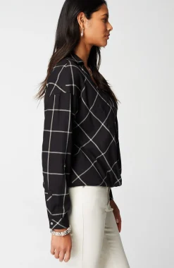 Soft-Brushed Plaid Twist-Front Shirt
