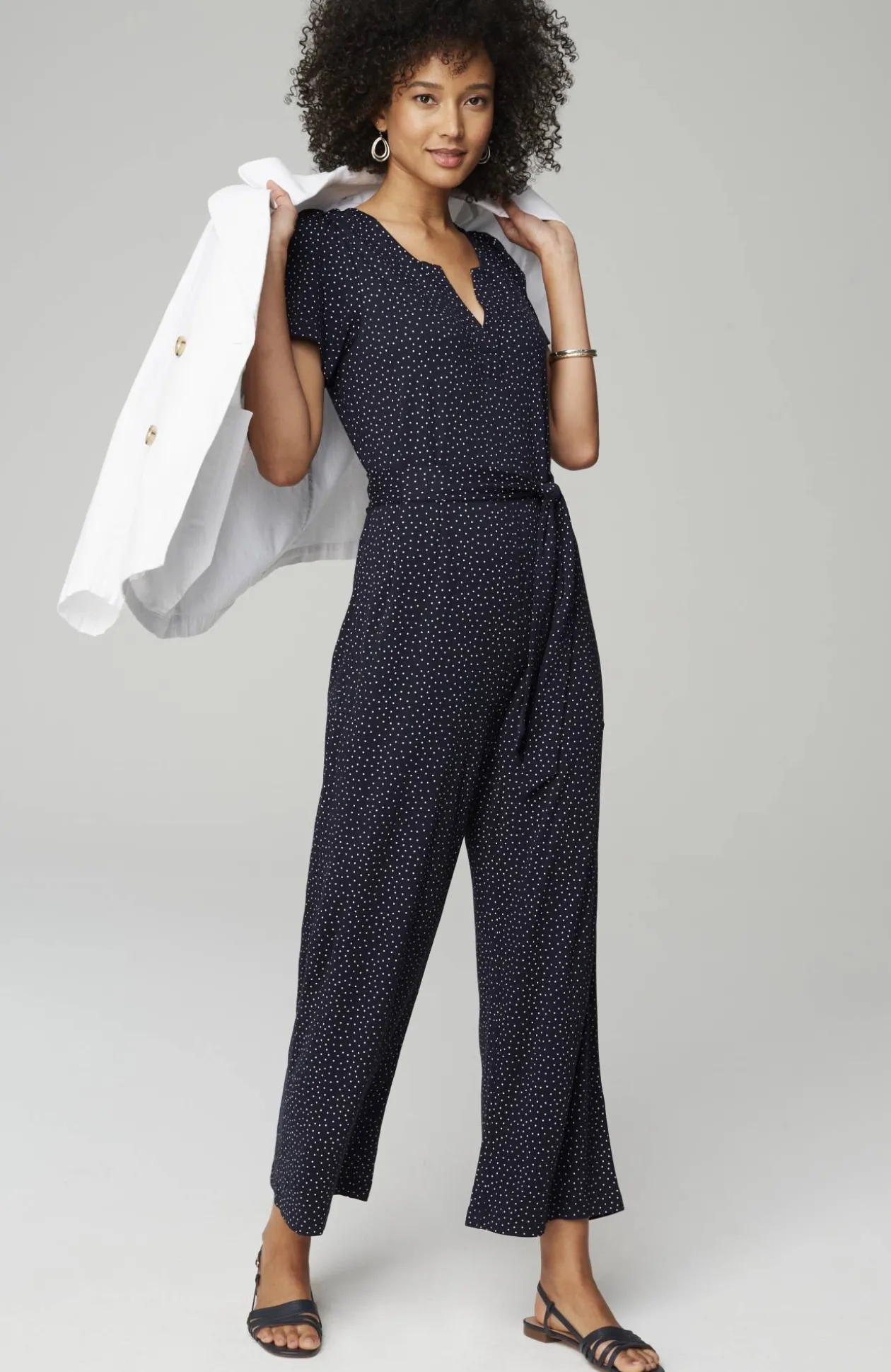 Split-Neck Cropped Jumpsuit