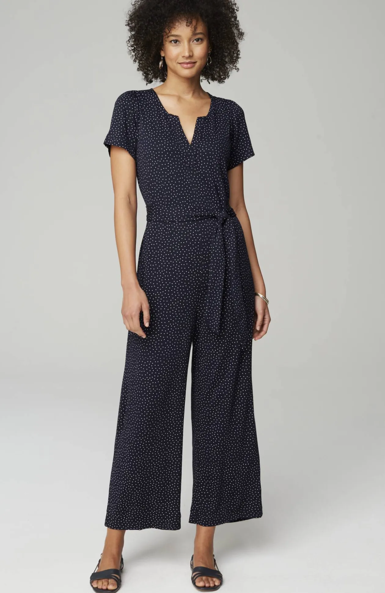 Split-Neck Cropped Jumpsuit