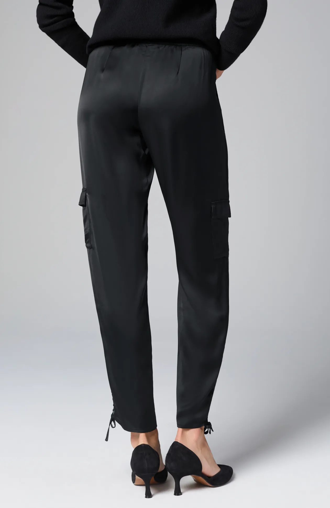 Straight-Leg Satin Cargo Pants