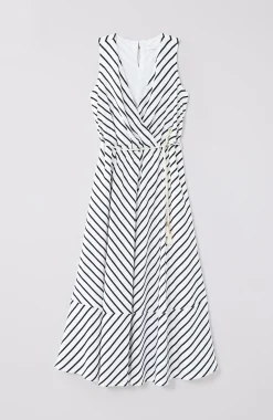 Striped A-Line Belted Dress