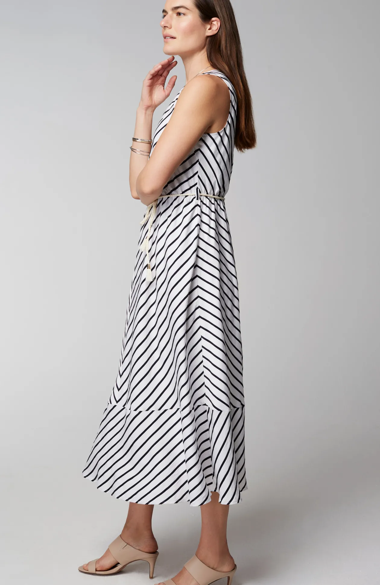 Striped A-Line Belted Dress