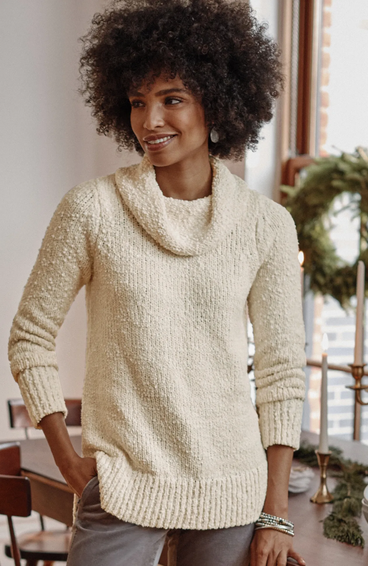 Textured Cowl-Neck Sweater