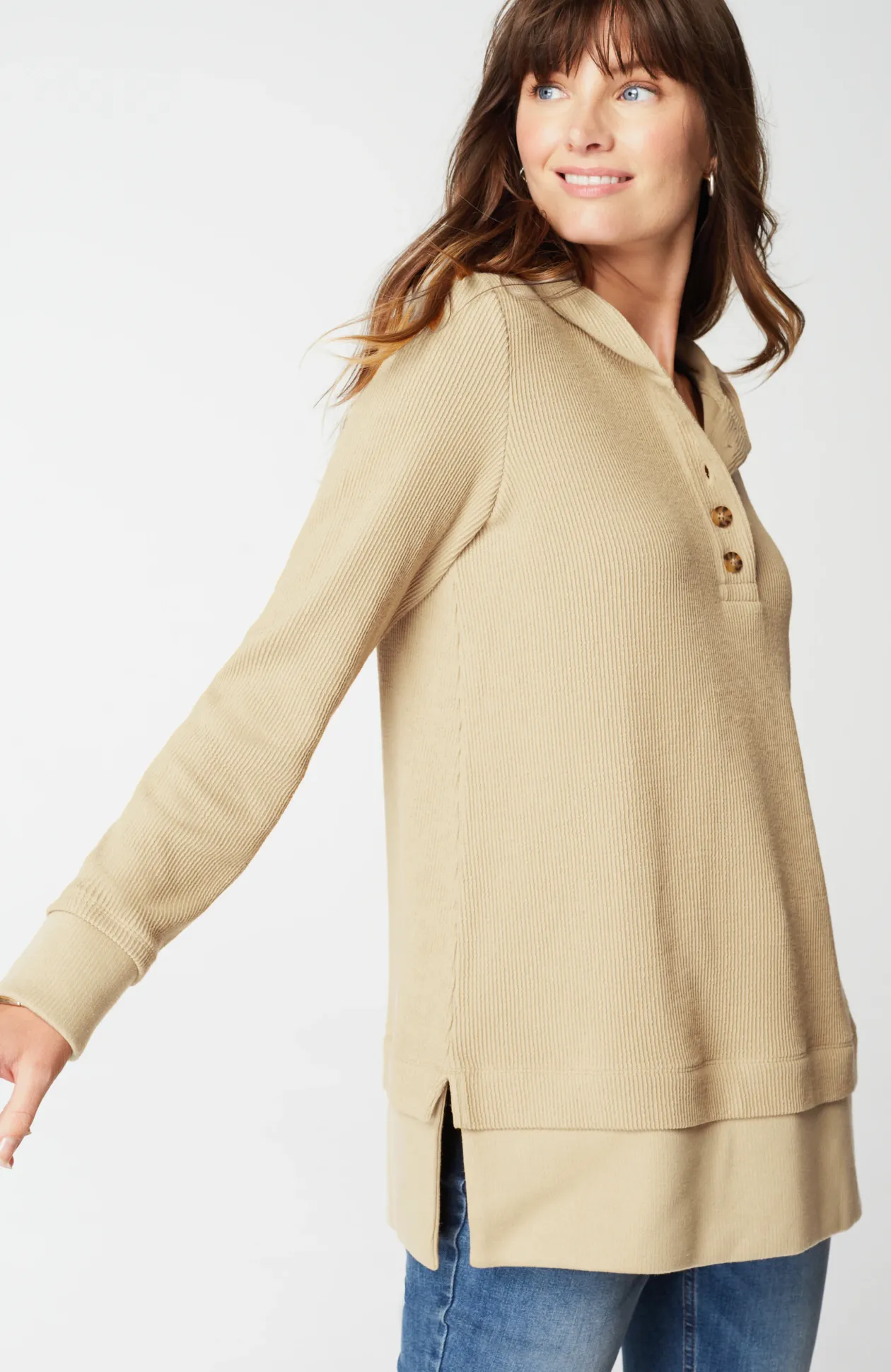 Textured-Knit Hoodie Tunic