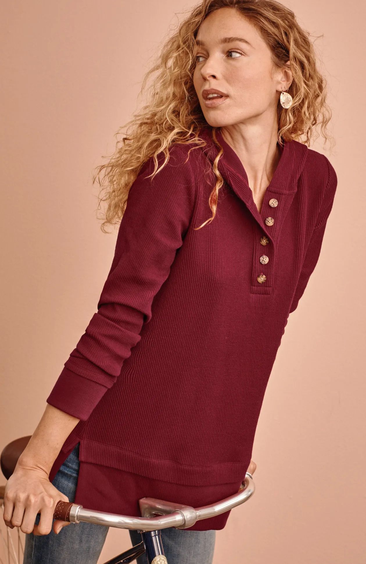 Textured-Knit Hoodie Tunic