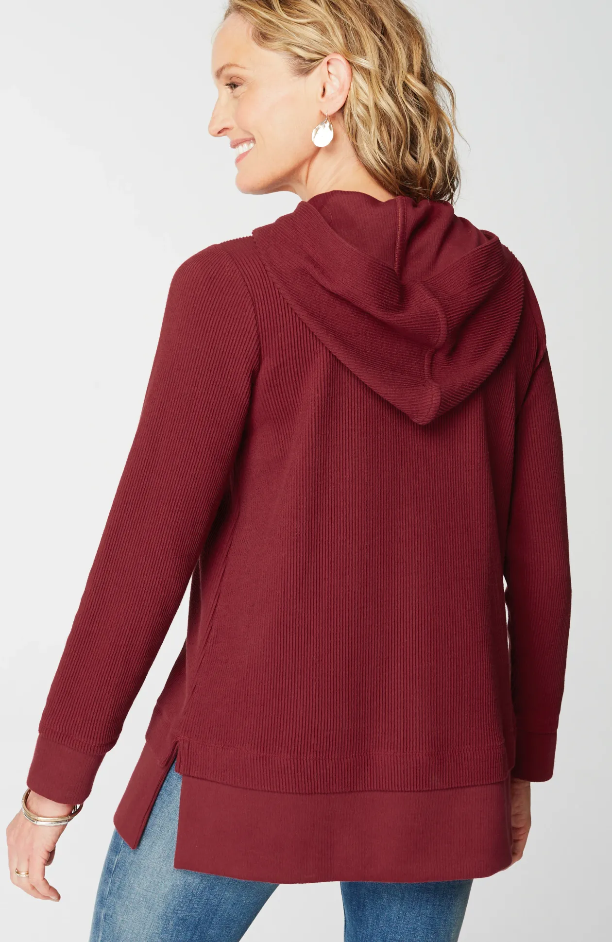 Textured-Knit Hoodie Tunic