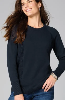 Textured-Sides Crew-Neck Sweater