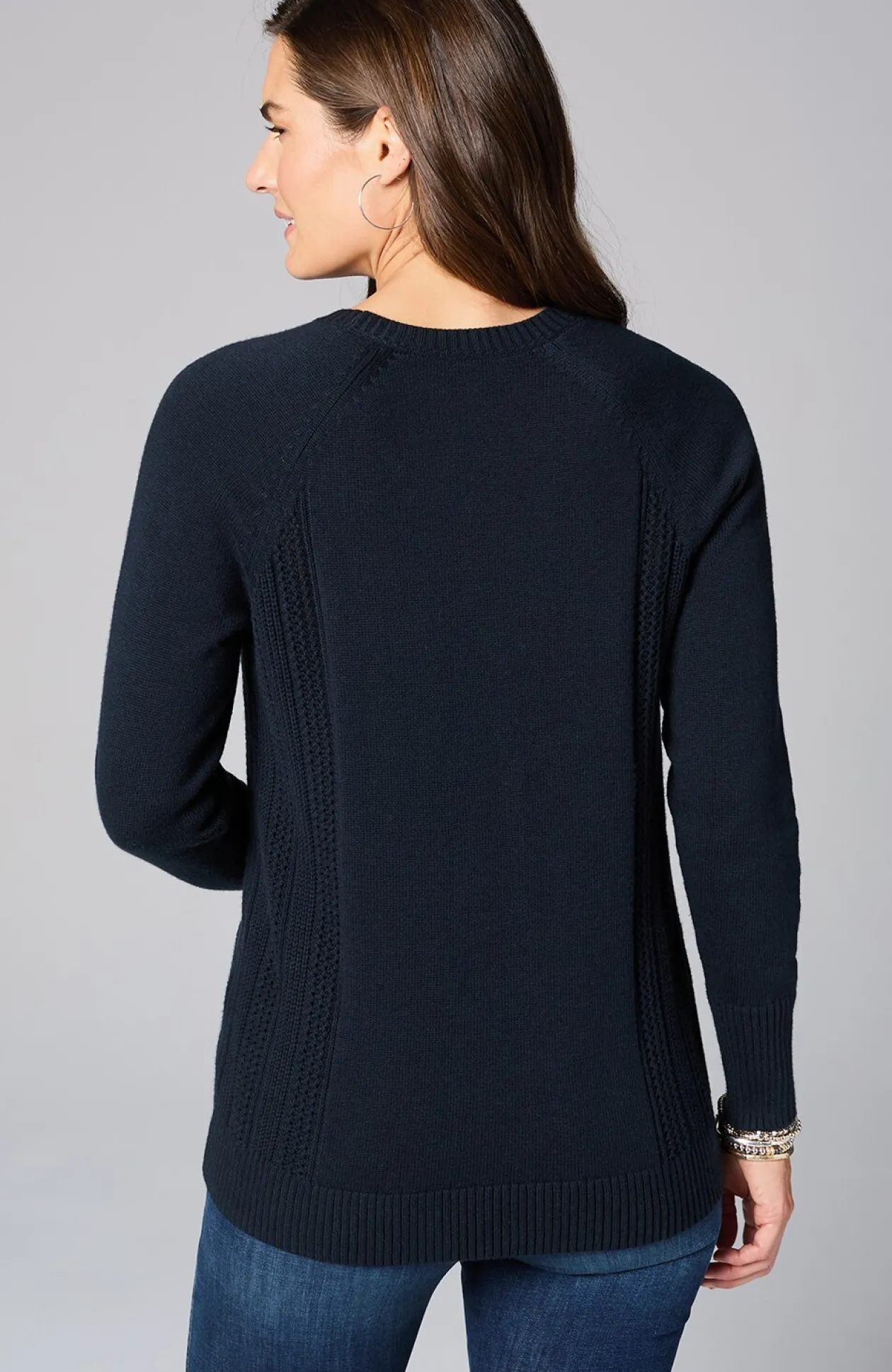 Textured-Sides Crew-Neck Sweater
