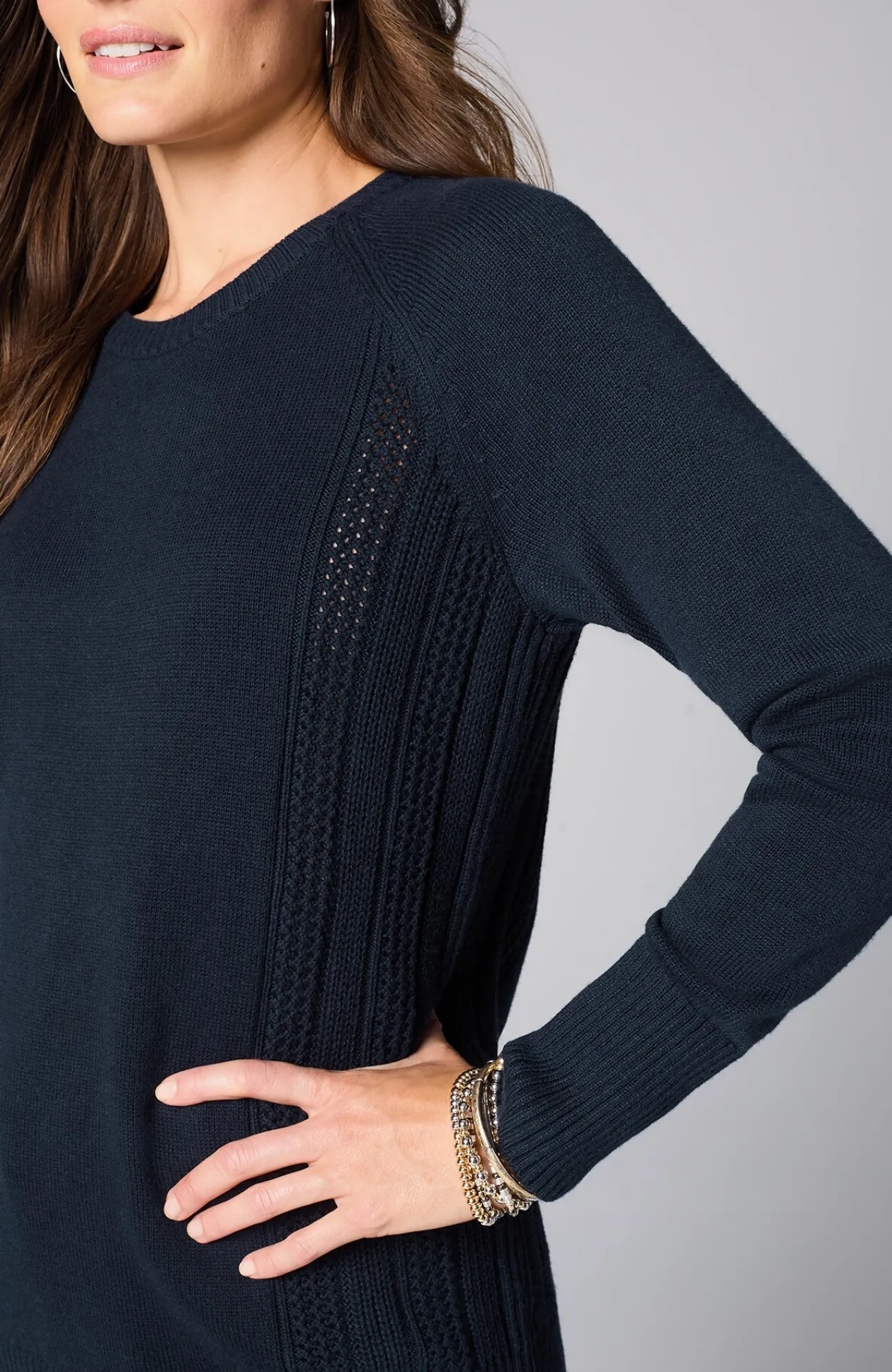Textured-Sides Crew-Neck Sweater