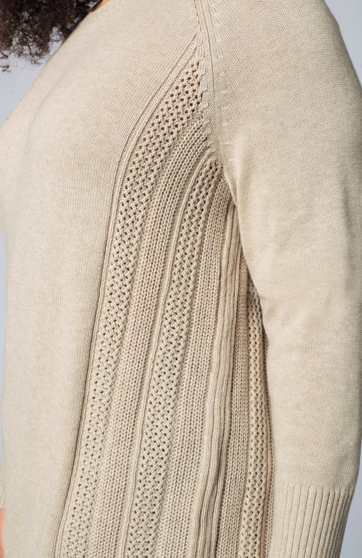 Textured-Sides Crew-Neck Sweater