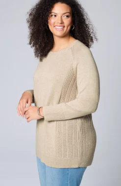 Textured-Sides Crew-Neck Sweater