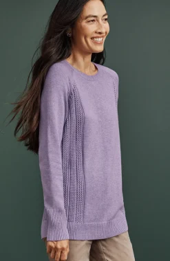 Textured-Sides Crew-Neck Sweater