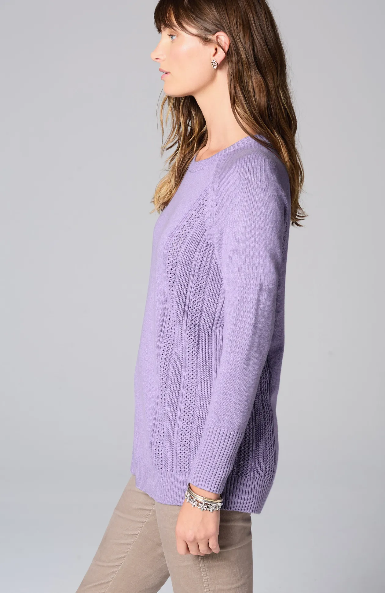 Textured-Sides Crew-Neck Sweater