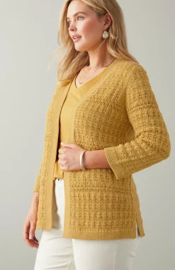 Textured-Stitch Open-Front Cardi