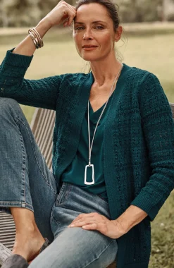 Textured-Stitch Open-Front Cardi