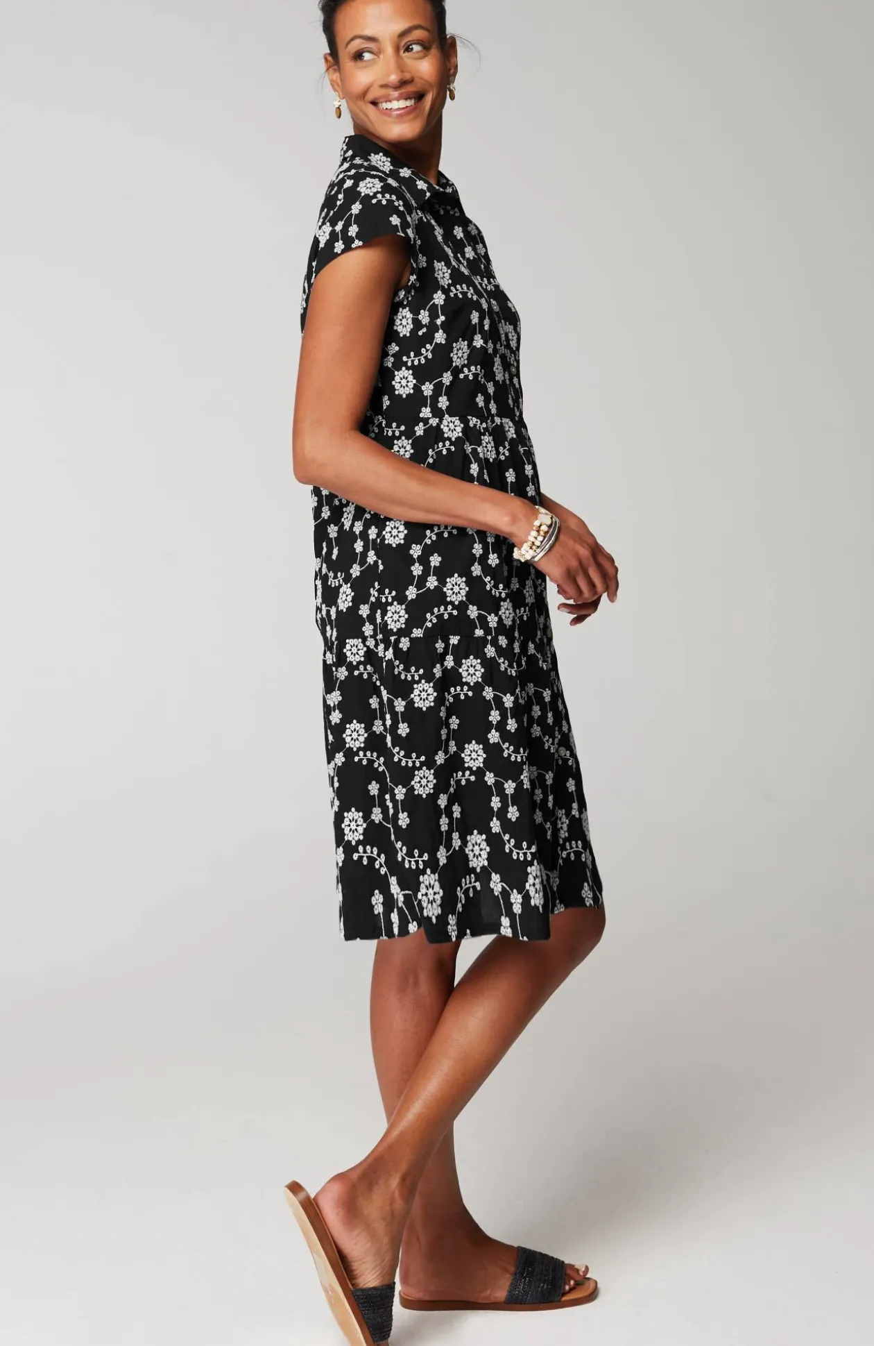 Tiered Embroidery Shirtdress