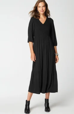 Tiered Flounced-Hem Midi Dress