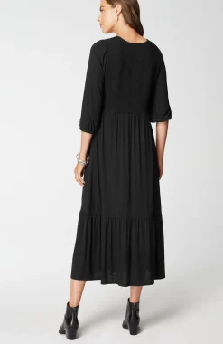 Tiered Flounced-Hem Midi Dress