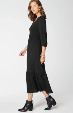 Tiered Flounced-Hem Midi Dress