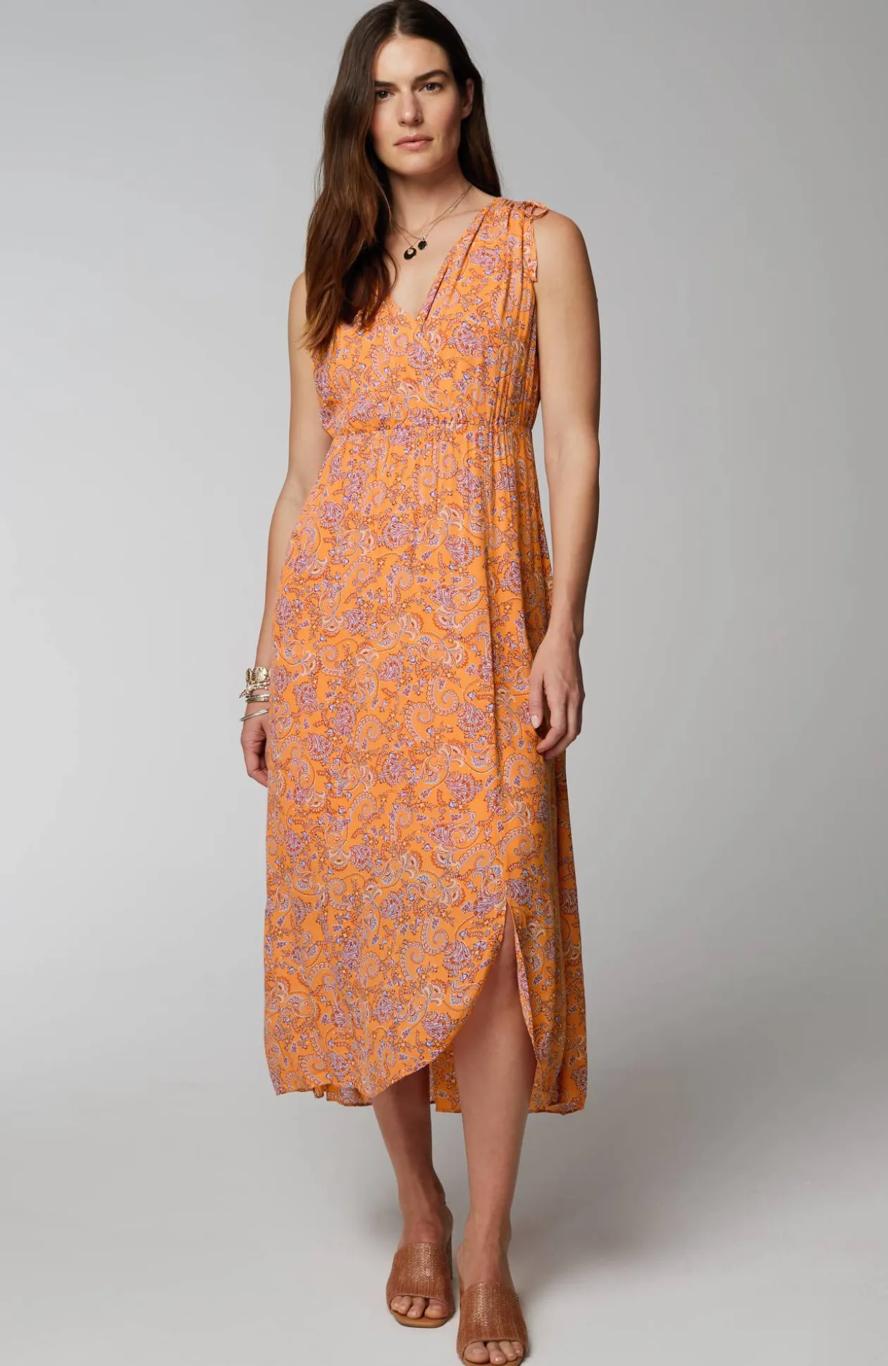 Tie-Shoulder Faux-Wrap Dress