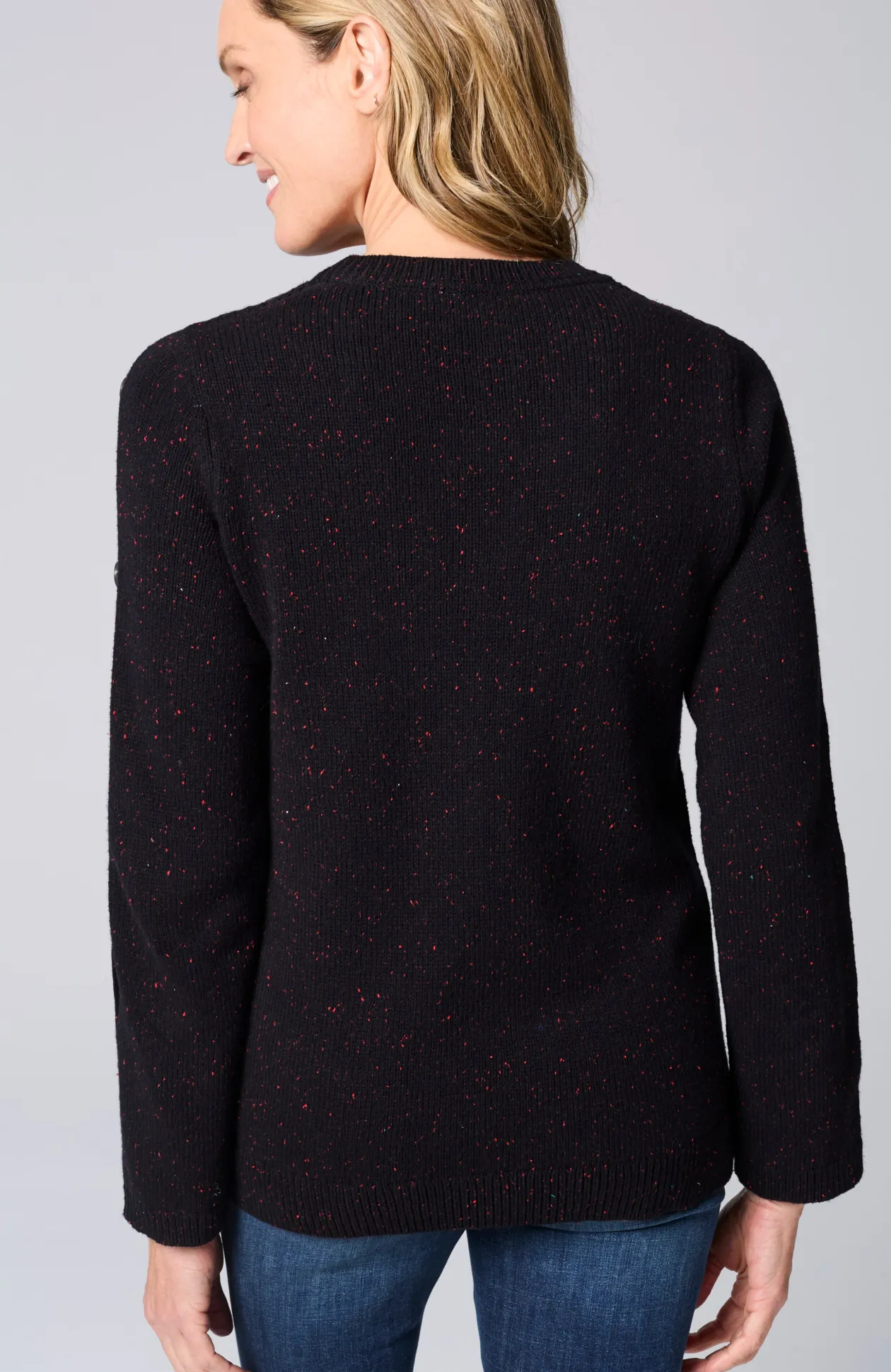 Tweed Buttoned-Sleeve Sweater