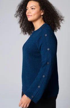 Tweed Buttoned-Sleeve Sweater