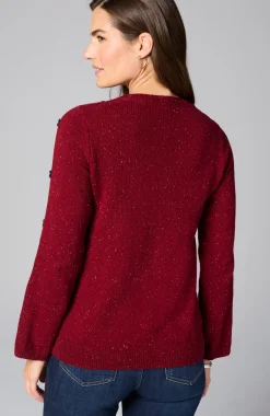 Tweed Buttoned-Sleeve Sweater