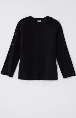 Tweed Buttoned-Sleeve Sweater