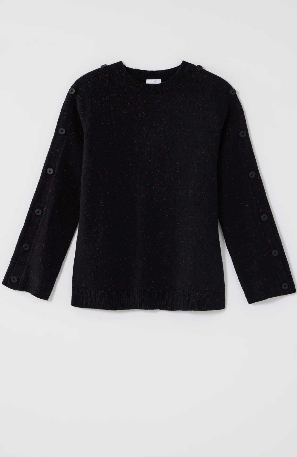 Tweed Buttoned-Sleeve Sweater