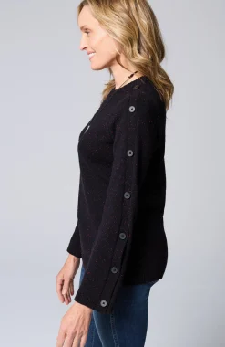 Tweed Buttoned-Sleeve Sweater