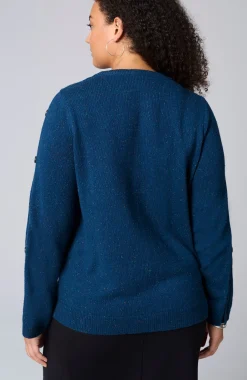 Tweed Buttoned-Sleeve Sweater