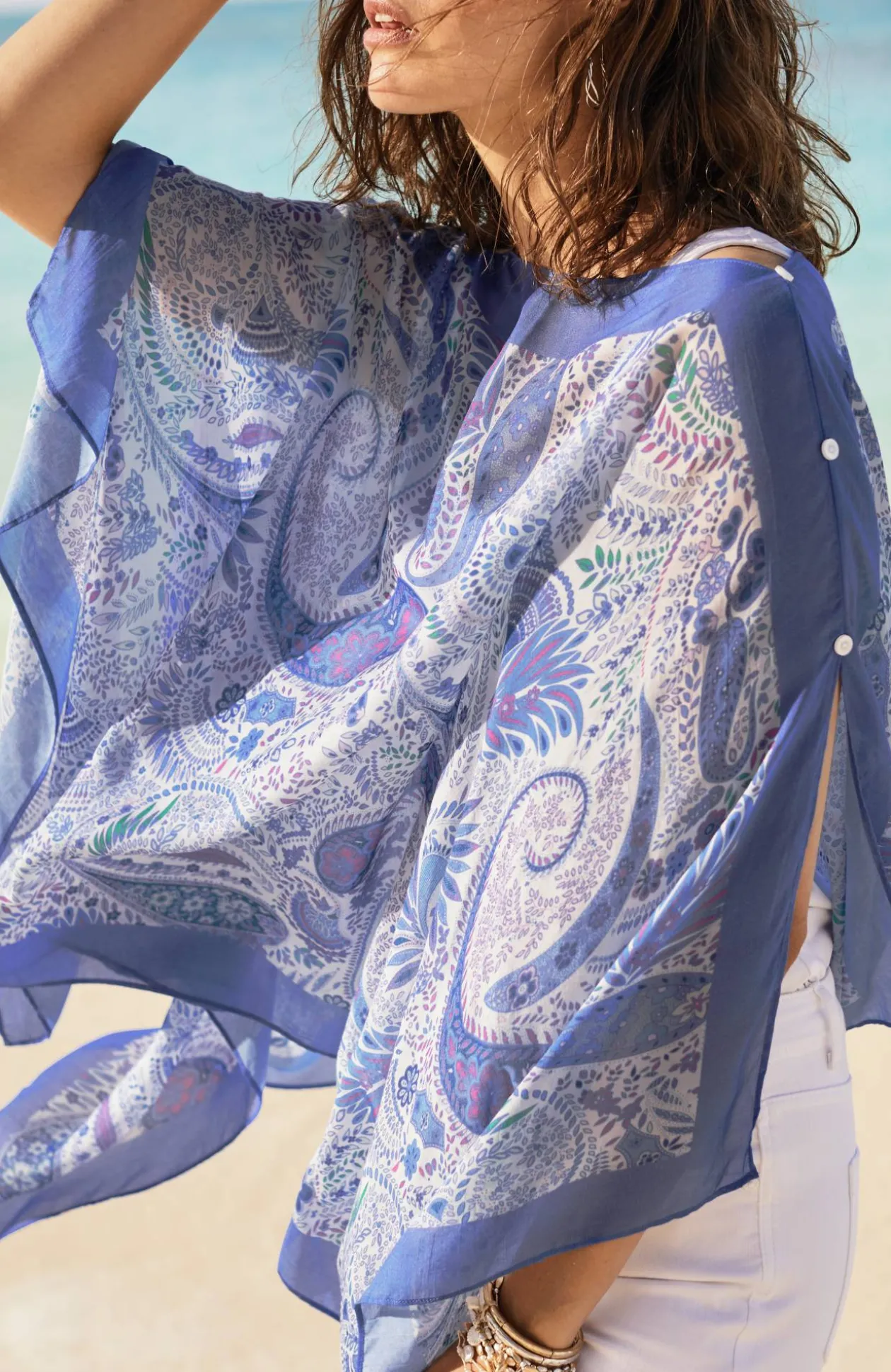 Two-Way Paisley-Printed Poncho
