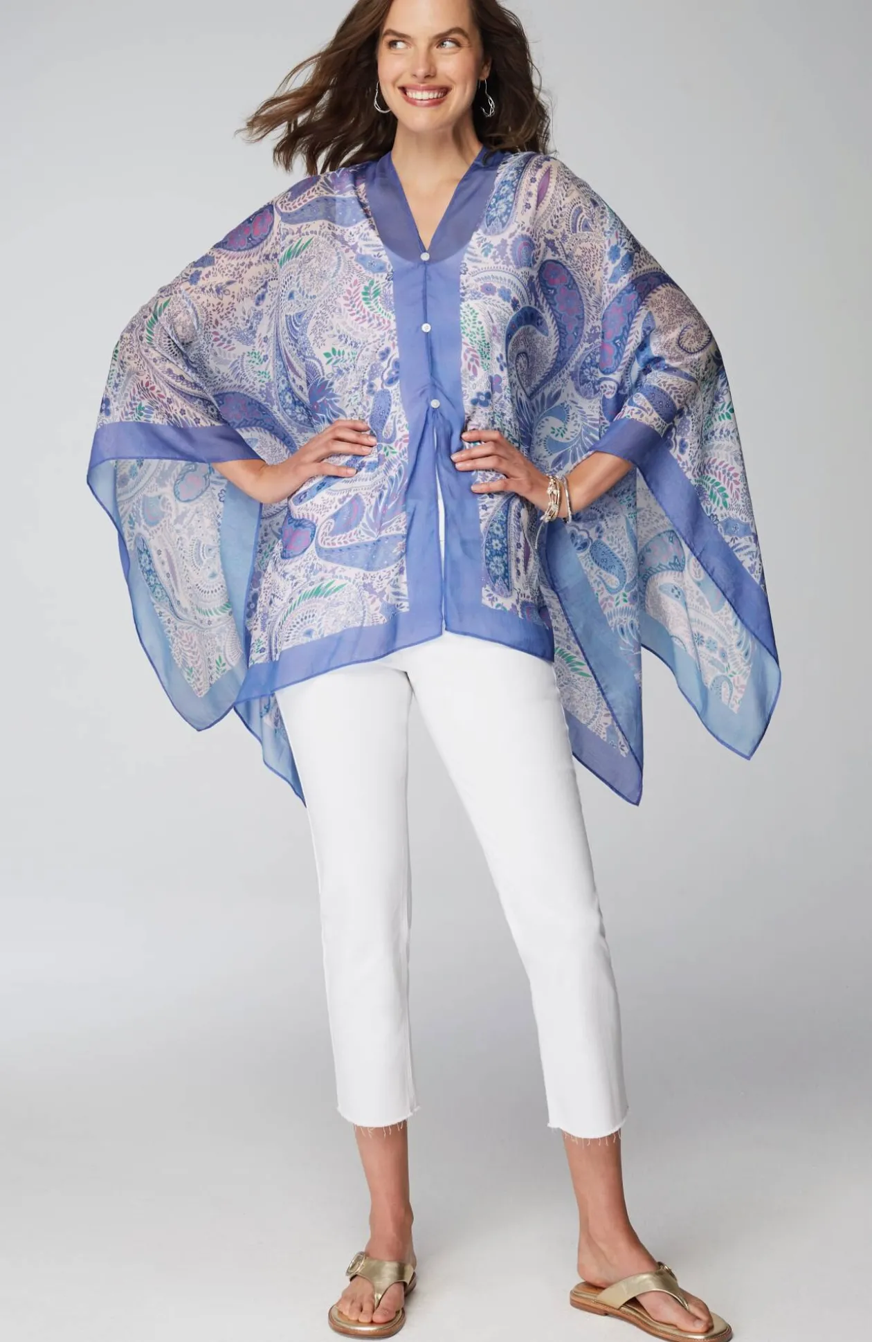 Two-Way Paisley-Printed Poncho