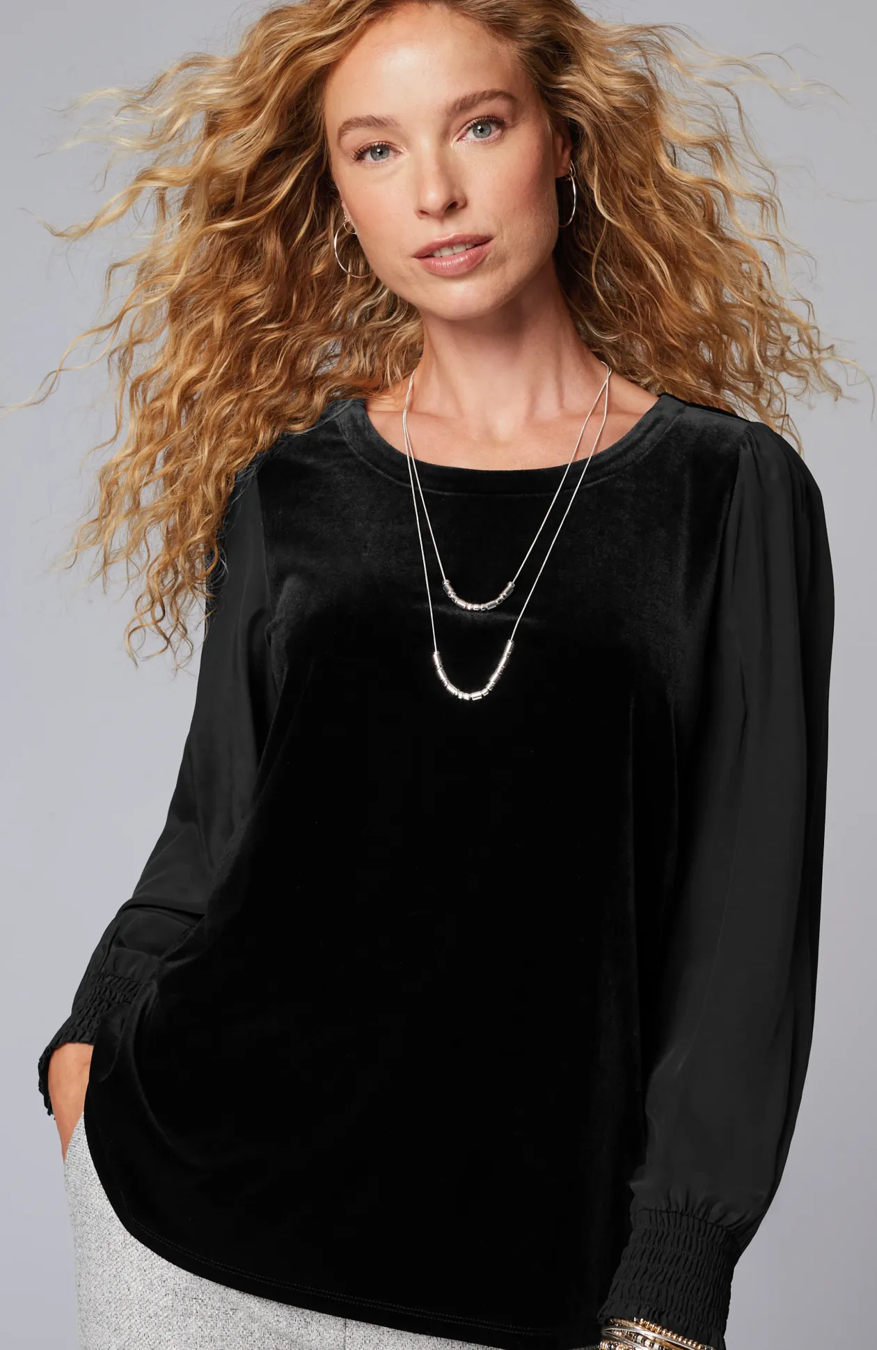 Velour Mixed-Media Top