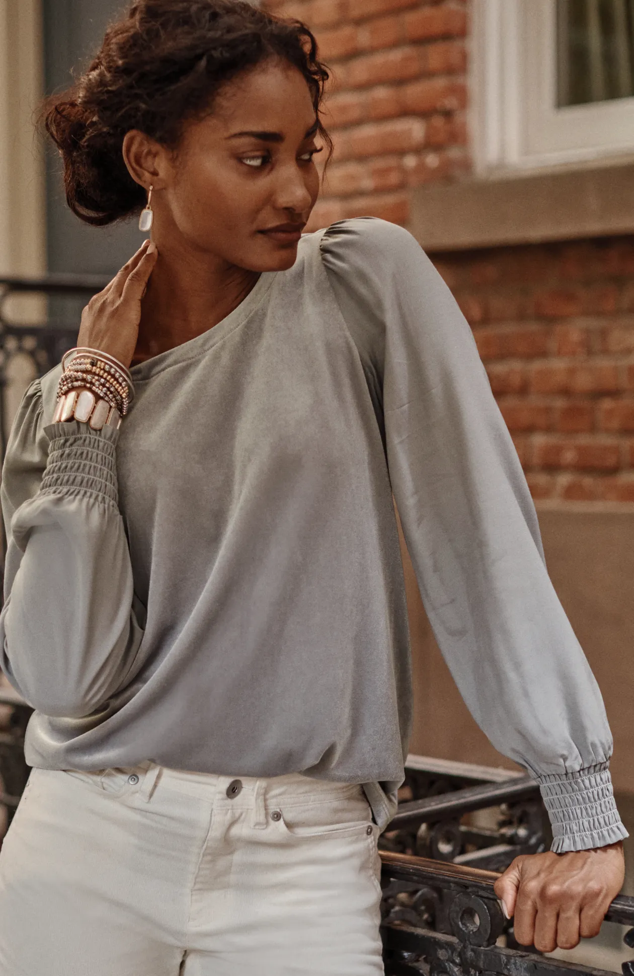 Velour Mixed-Media Top