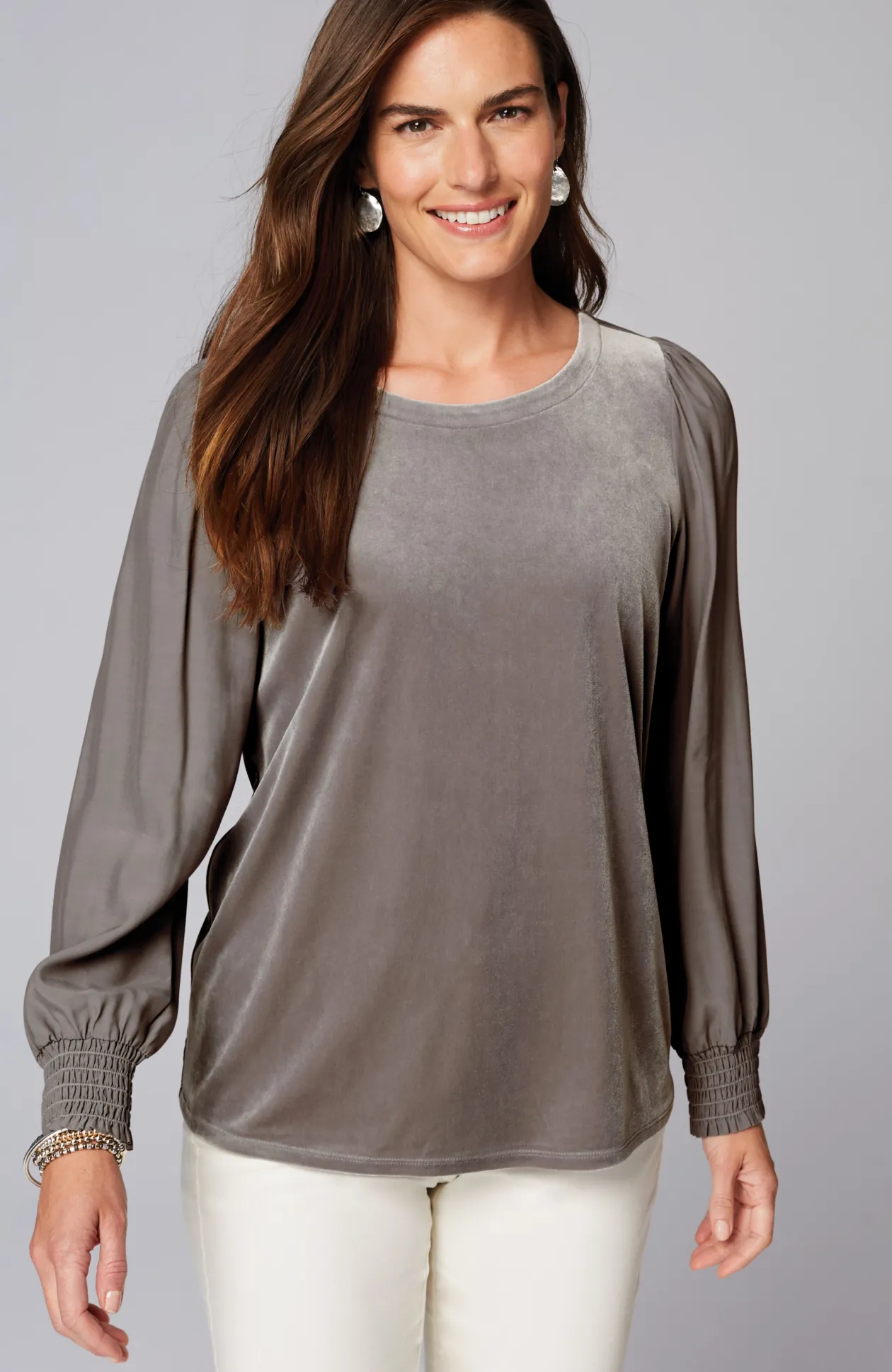 Velour Mixed-Media Top