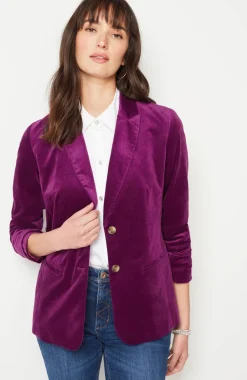 Velveteen Stretch Curved-Hem Blazer