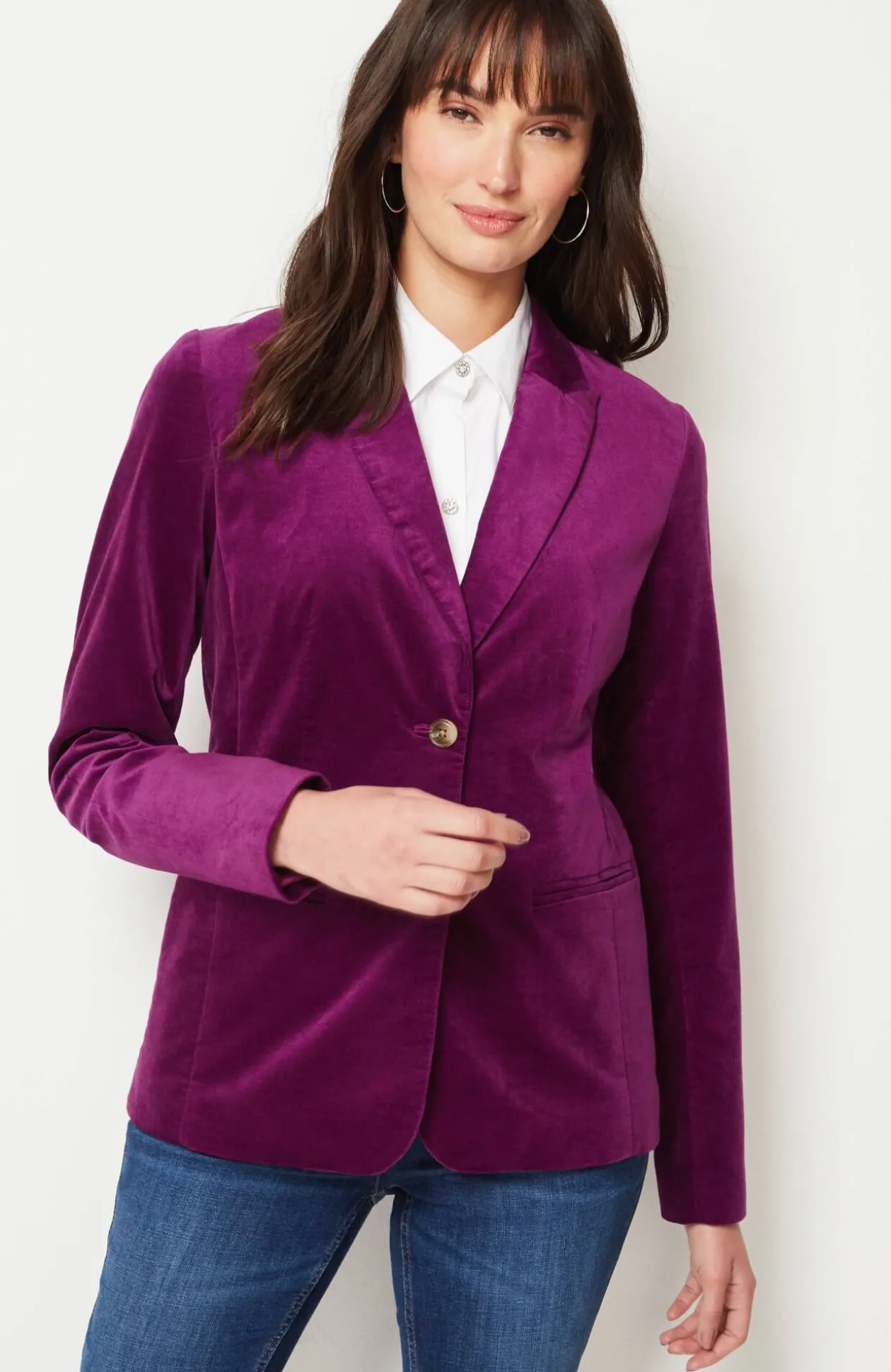 Velveteen Stretch Curved-Hem Blazer