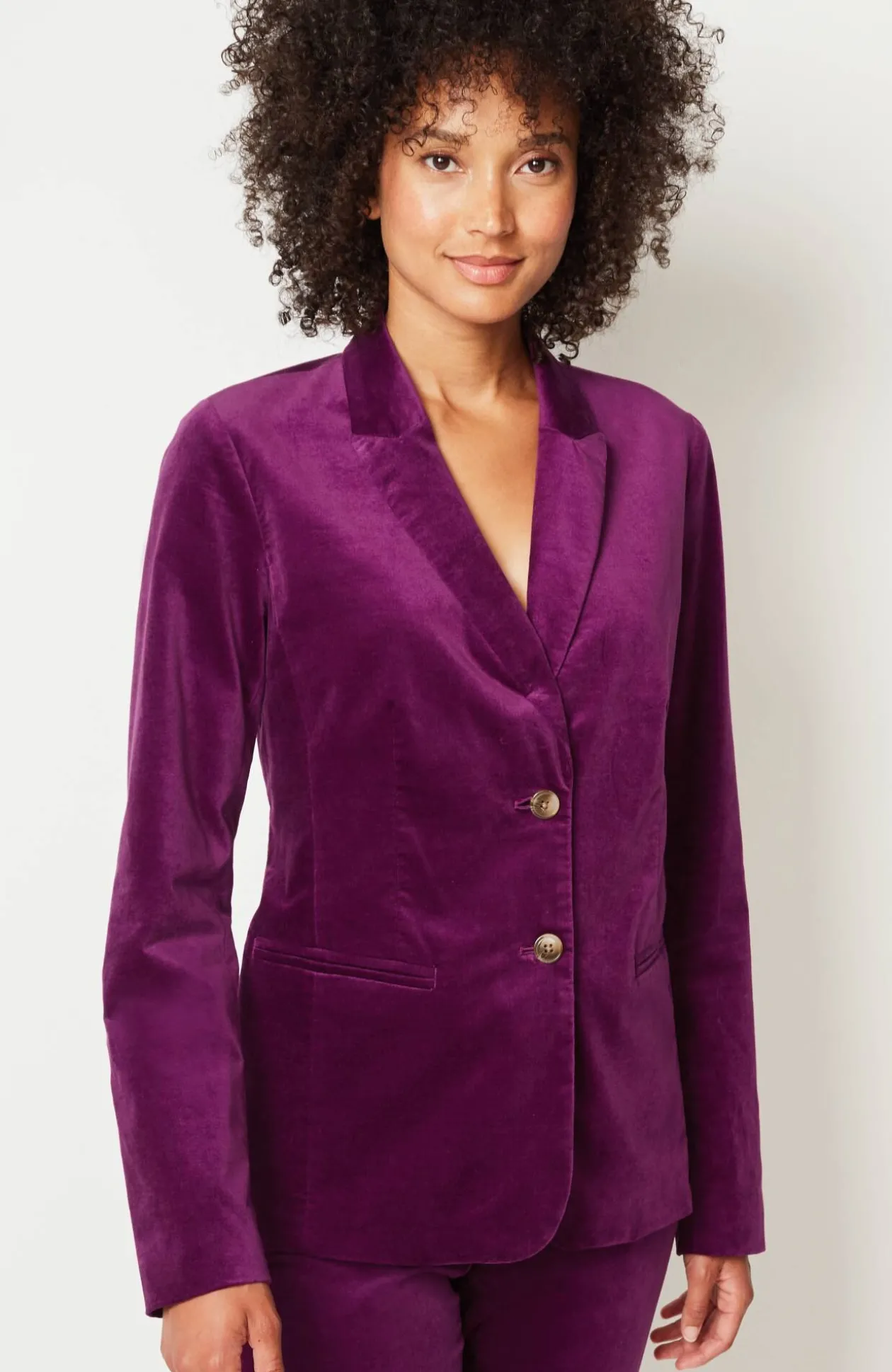 Velveteen Stretch Curved-Hem Blazer