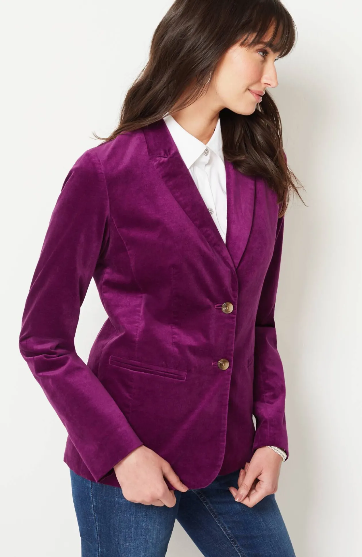 Velveteen Stretch Curved-Hem Blazer