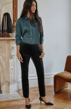 Velveteen-Stretch Slim-Leg Pants