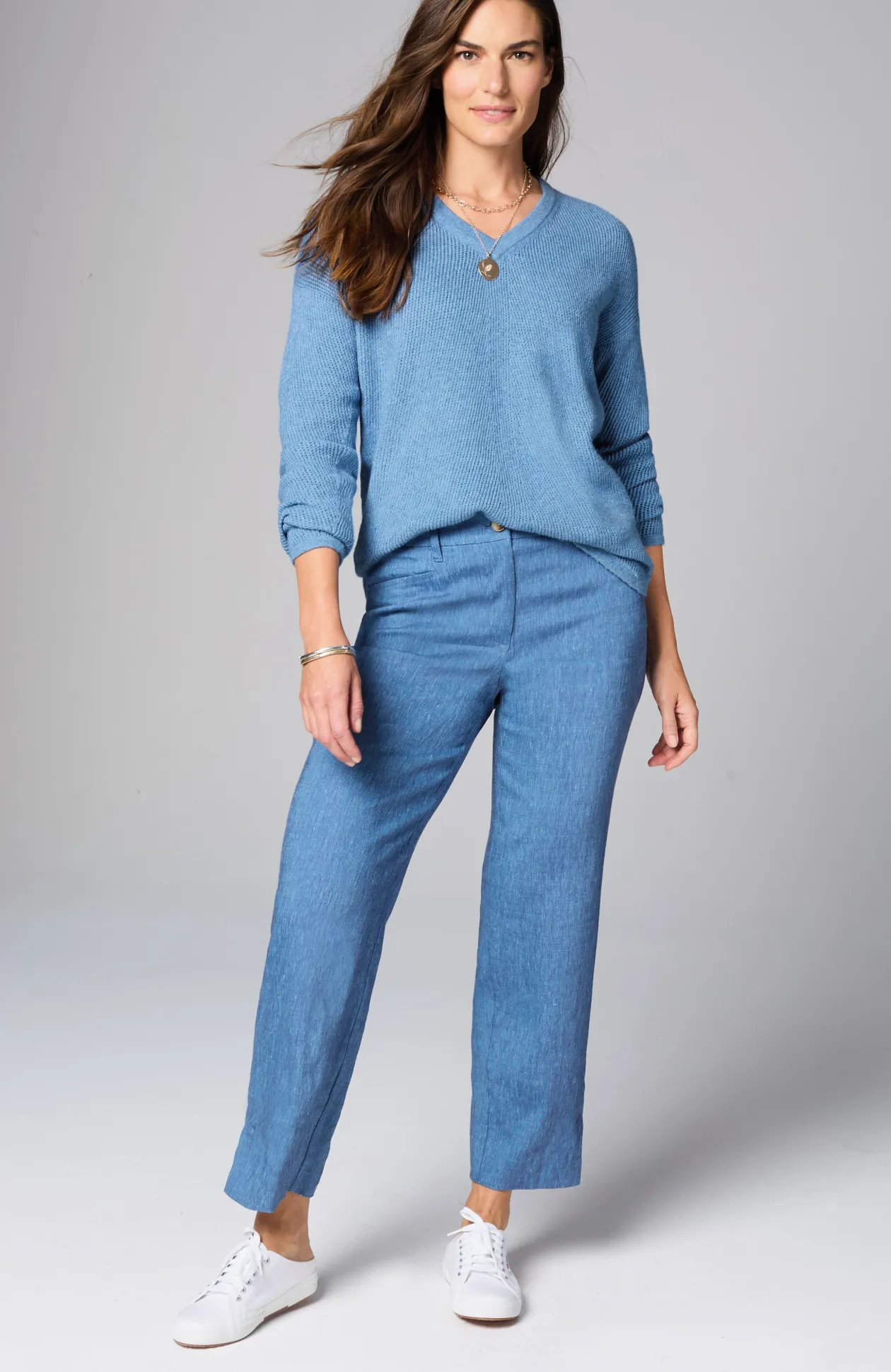 Waffle-Textured V-Neck Pullover