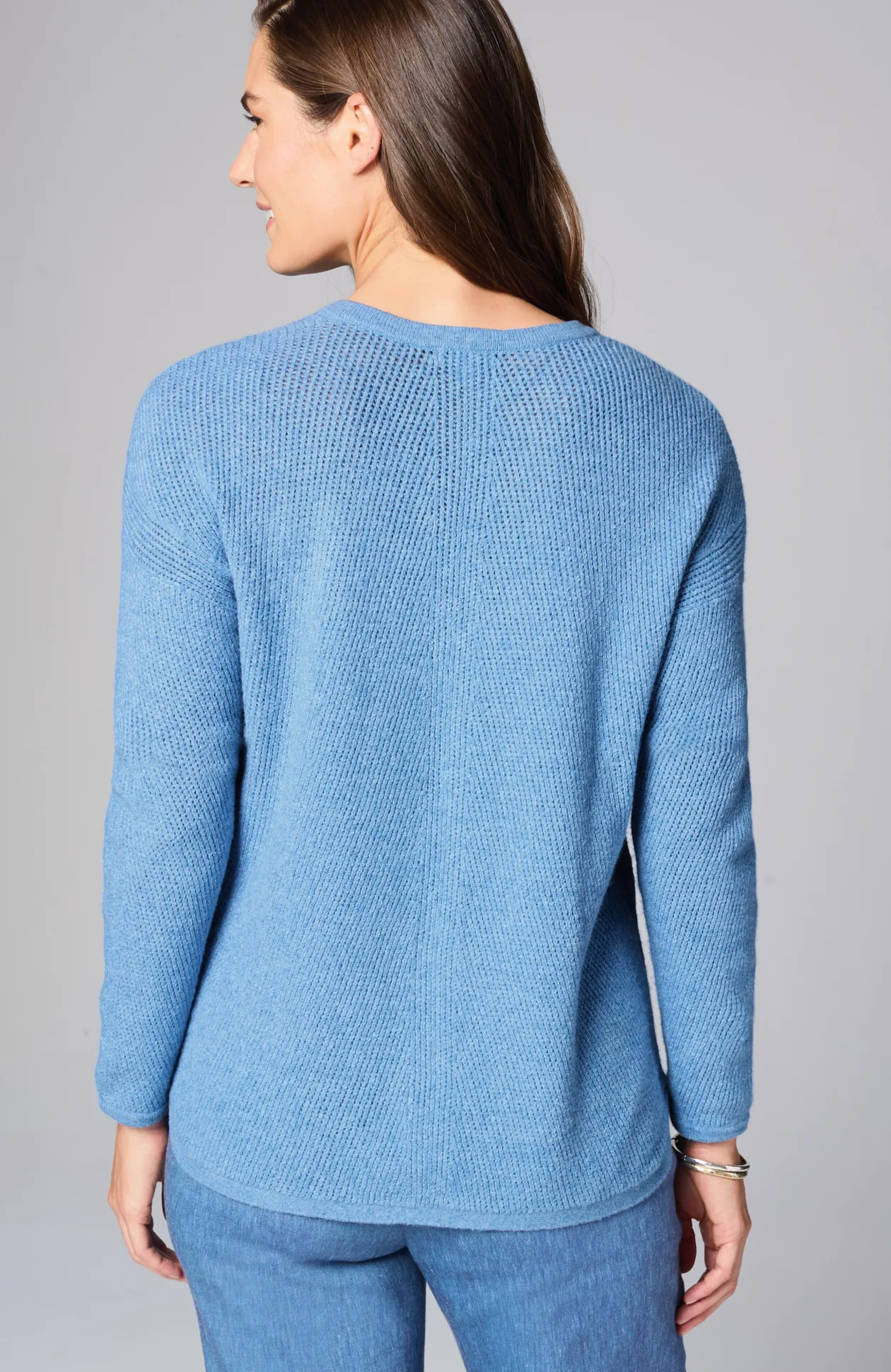 Waffle-Textured V-Neck Pullover