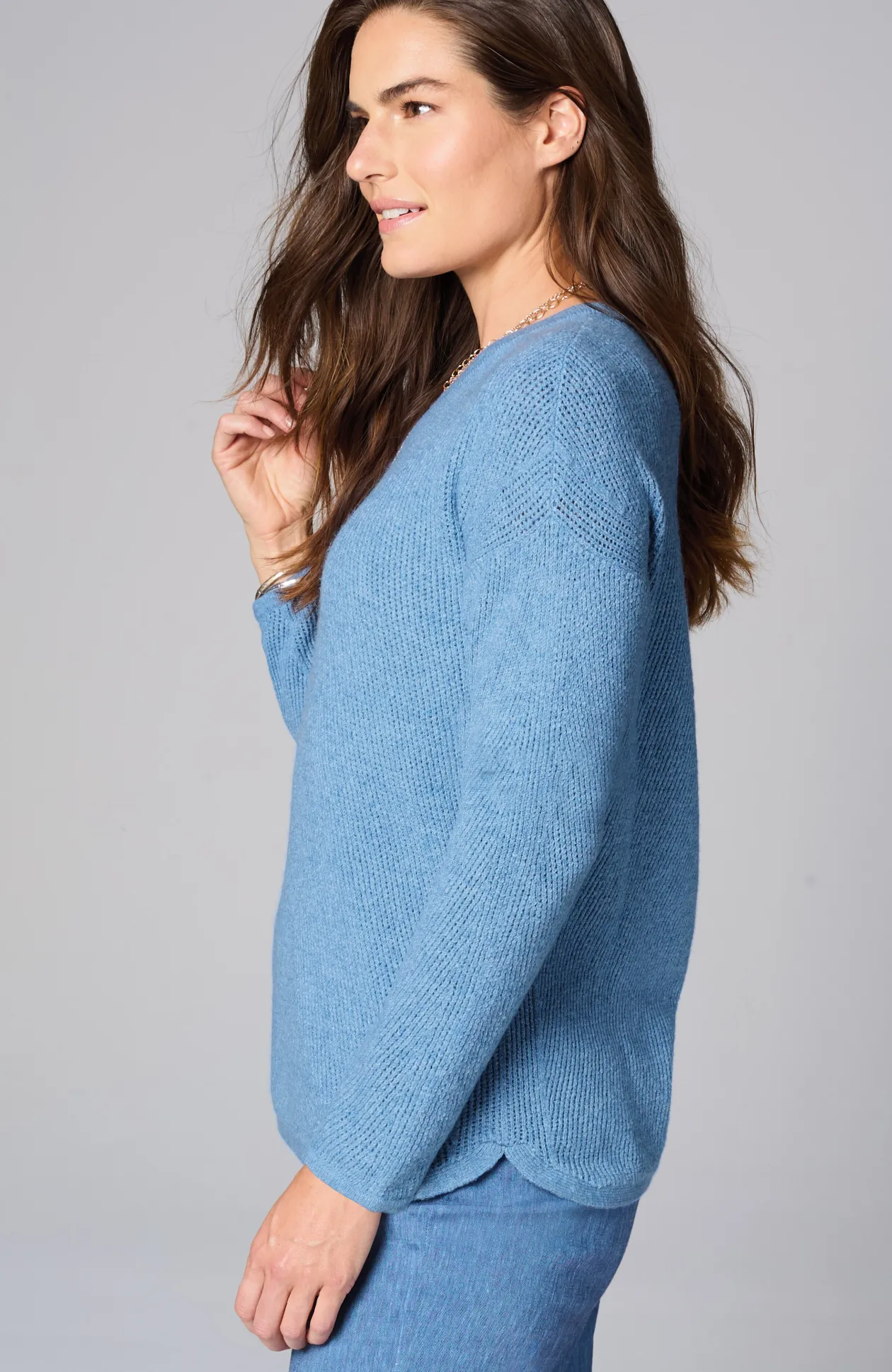Waffle-Textured V-Neck Pullover