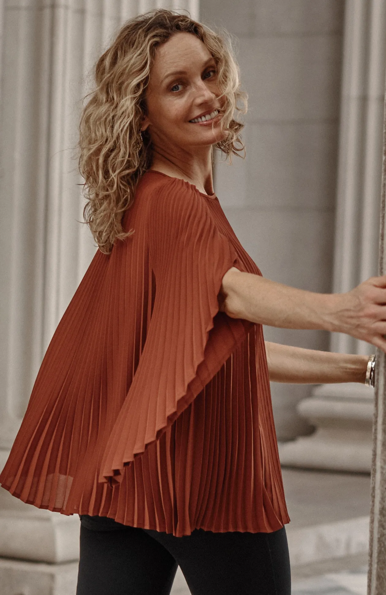 Wearever Boat-Neck Pleated Top