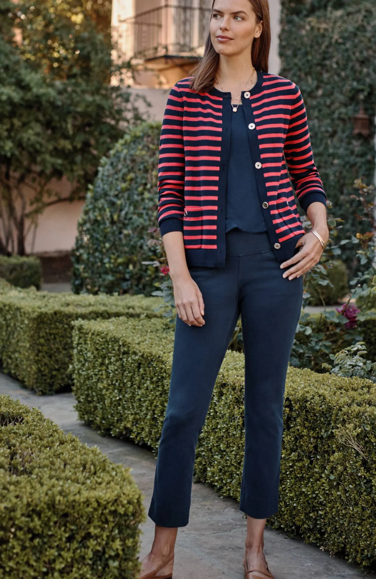 Wearever Button-Front Striped Cardi