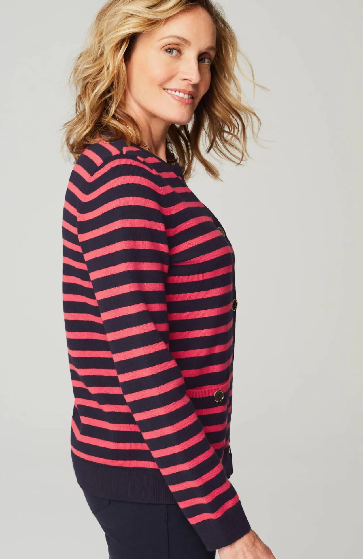 Wearever Button-Front Striped Cardi